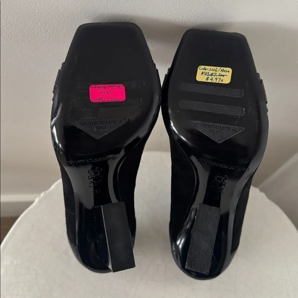GIANMARCO LORENZI Elegant Black Leather Women's Heels Made in Italy Size 37 NWOB